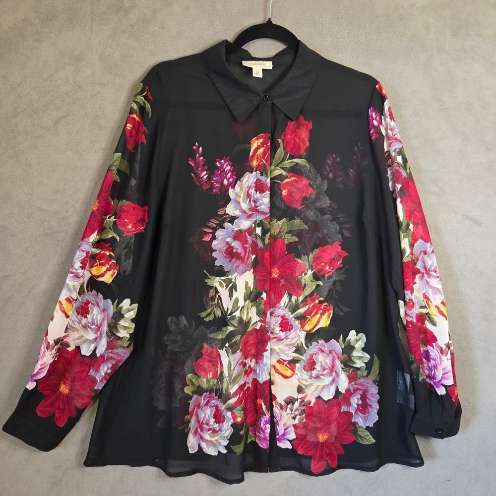 Dressbarn Floral Sheer Top Women's Size 2X Romantic Casual Office Layering